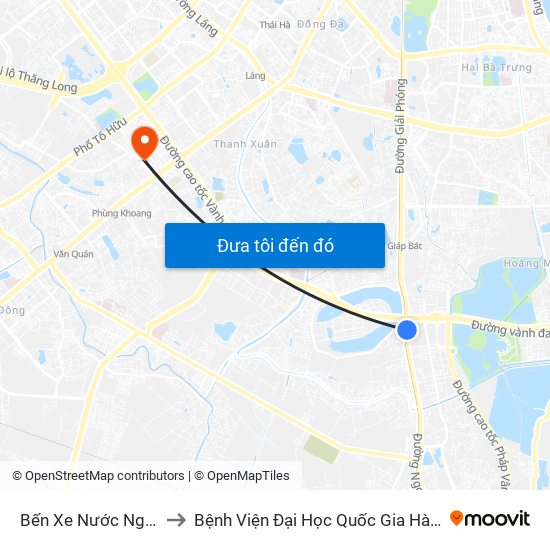 Bến Xe Nước Ngầm to Bệnh Viện Đại Học Quốc Gia Hà Nội map