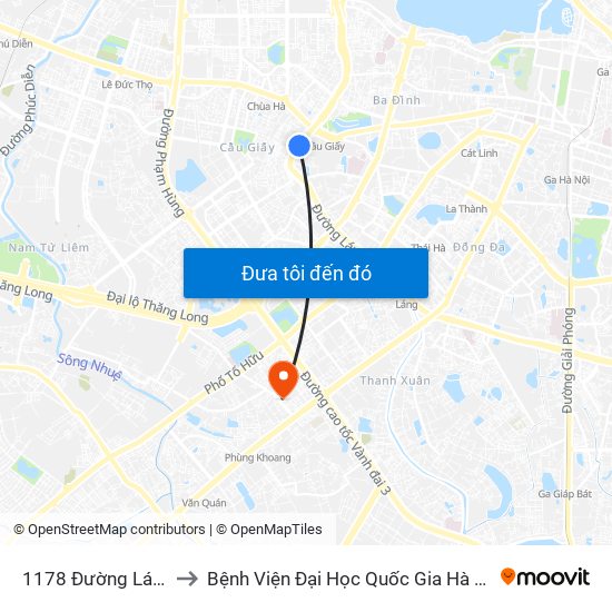 1178 Đường Láng to Bệnh Viện Đại Học Quốc Gia Hà Nội map