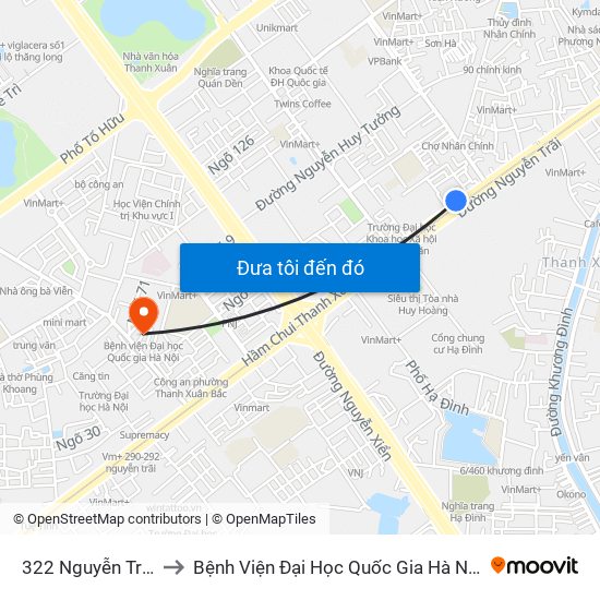 322 Nguyễn Trãi to Bệnh Viện Đại Học Quốc Gia Hà Nội map