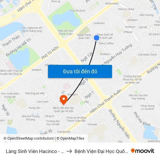 Làng Sinh Viên Hacinco - Nguyễn Tuân to Bệnh Viện Đại Học Quốc Gia Hà Nội map