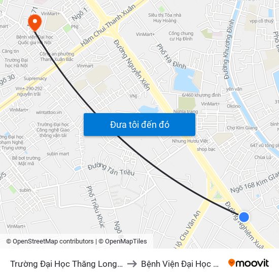 Trường Đại Học Thăng Long - Nghiêm Xuân Yêm to Bệnh Viện Đại Học Quốc Gia Hà Nội map