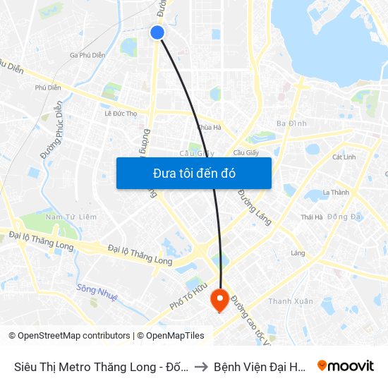 Siêu Thị Metro Thăng Long - Đối Diện Ngõ 599 Phạm Văn Đồng to Bệnh Viện Đại Học Quốc Gia Hà Nội map