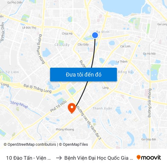 10 Đào Tấn - Viện Vật Lý to Bệnh Viện Đại Học Quốc Gia Hà Nội map