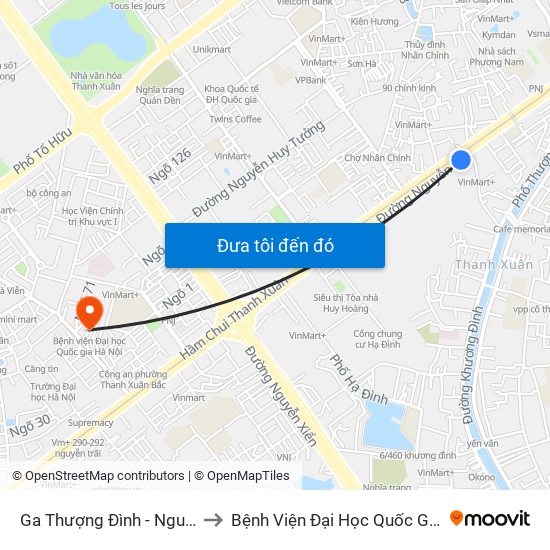 Ga Thượng Đình - Nguyễn Trãi to Bệnh Viện Đại Học Quốc Gia Hà Nội map