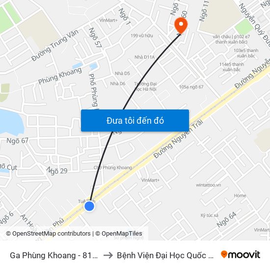 Ga Phùng Khoang - 81 Trần Phú to Bệnh Viện Đại Học Quốc Gia Hà Nội map