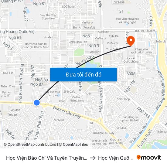 Học Viện Báo Chí Và Tuyên Truyền - 36 Xuân Thủy to Học Viện Quốc Phòng map