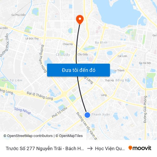 Trước Số 277 Nguyễn Trãi - Bách Hóa Giày Thượng Đình to Học Viện Quốc Phòng map