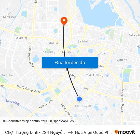 Chợ Thượng Đình - 224 Nguyễn Trãi to Học Viện Quốc Phòng map