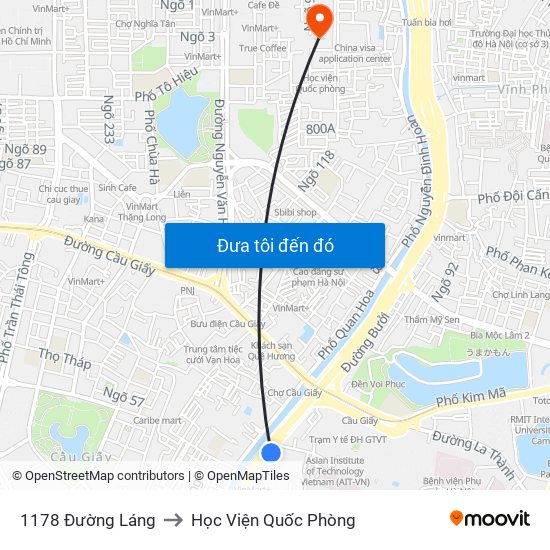 1178 Đường Láng to Học Viện Quốc Phòng map