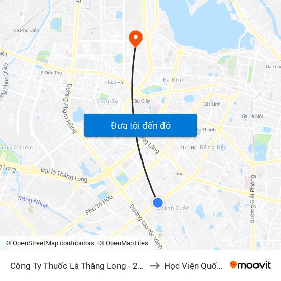 Công Ty Thuốc Lá Thăng Long - 235 Nguyễn Trãi to Học Viện Quốc Phòng map