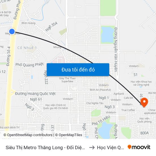 Siêu Thị Metro Thăng Long - Đối Diện Ngõ 599 Phạm Văn Đồng to Học Viện Quốc Phòng map