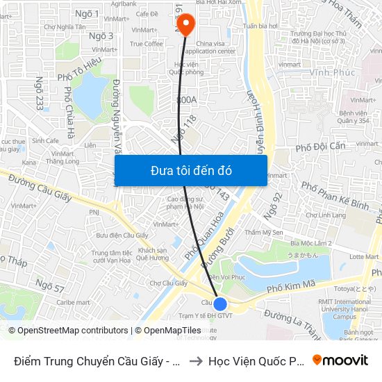 Điểm Trung Chuyển Cầu Giấy - Gtvt 02 to Học Viện Quốc Phòng map