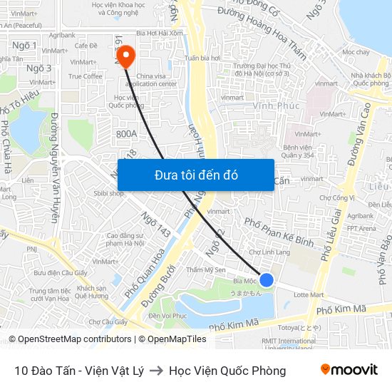 10 Đào Tấn - Viện Vật Lý to Học Viện Quốc Phòng map