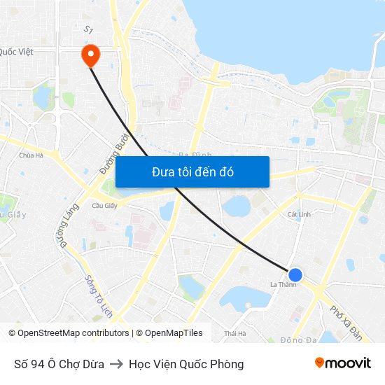 Số 94 Ô Chợ Dừa to Học Viện Quốc Phòng map