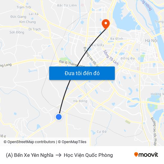 (A) Bến Xe Yên Nghĩa to Học Viện Quốc Phòng map