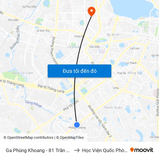 Ga Phùng Khoang - 81 Trần Phú to Học Viện Quốc Phòng map