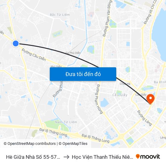 Hè Giữa Nhà Số 55-57 Phố Nhổn to Học Viện Thanh Thiếu Niên Việt Nam map