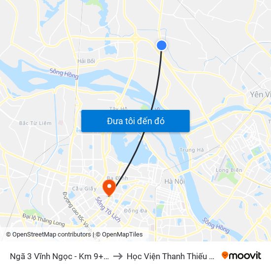 Ngã 3 Vĩnh Ngọc - Km 9+230 Quốc Lộ 3 to Học Viện Thanh Thiếu Niên Việt Nam map