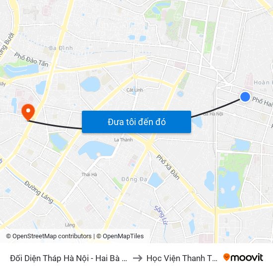 Đối Diện Tháp Hà Nội - Hai Bà Trưng (Cạnh 56 Hai Bà Trưng) to Học Viện Thanh Thiếu Niên Việt Nam map