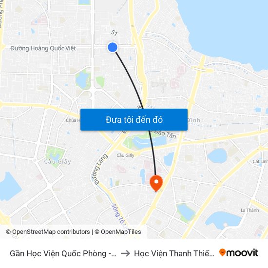 Gần Học Viện Quốc Phòng - 91 Hoàng Quốc Việt to Học Viện Thanh Thiếu Niên Việt Nam map
