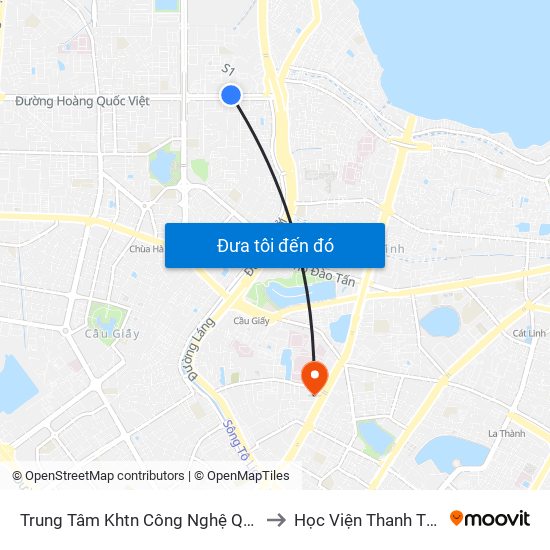 Trung Tâm Khtn Công Nghệ Quốc Gia - 18 Hoàng Quốc Việt to Học Viện Thanh Thiếu Niên Việt Nam map