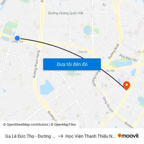 Ga Lê Đức Thọ - Đường Hồ Tùng Mậu to Học Viện Thanh Thiếu Niên Việt Nam map