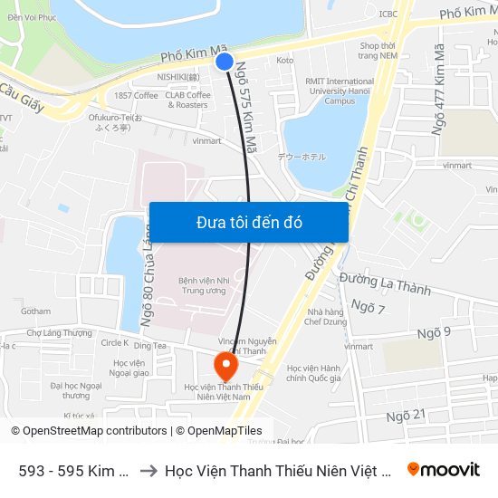 593 - 595 Kim Mã to Học Viện Thanh Thiếu Niên Việt Nam map