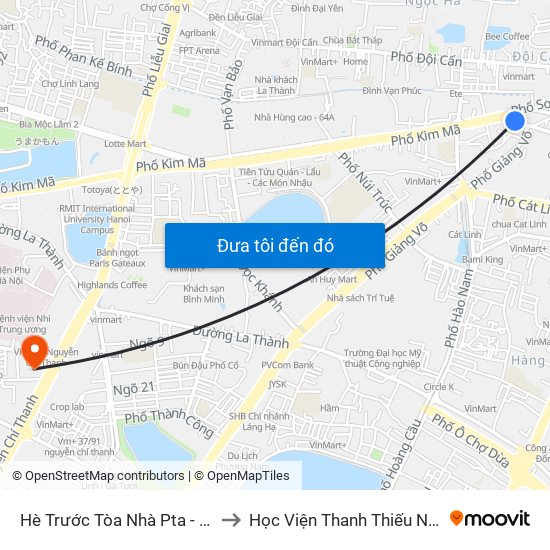 Hè Trước Tòa Nhà Pta - Số 1 Kim Mã to Học Viện Thanh Thiếu Niên Việt Nam map