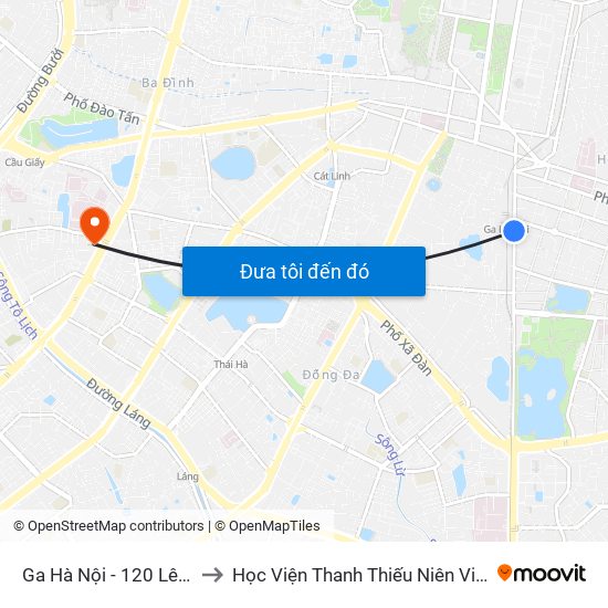 Ga Hà Nội - 120 Lê Duẩn to Học Viện Thanh Thiếu Niên Việt Nam map