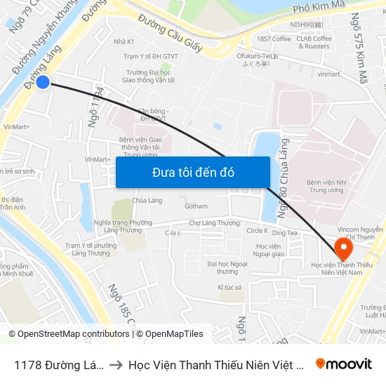 1178 Đường Láng to Học Viện Thanh Thiếu Niên Việt Nam map