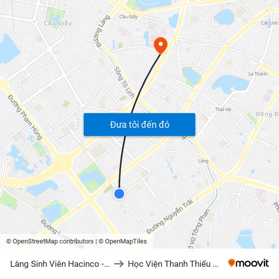 Làng Sinh Viên Hacinco - Nguyễn Tuân to Học Viện Thanh Thiếu Niên Việt Nam map