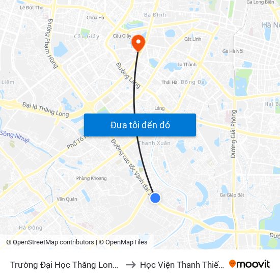 Trường Đại Học Thăng Long - Nghiêm Xuân Yêm to Học Viện Thanh Thiếu Niên Việt Nam map
