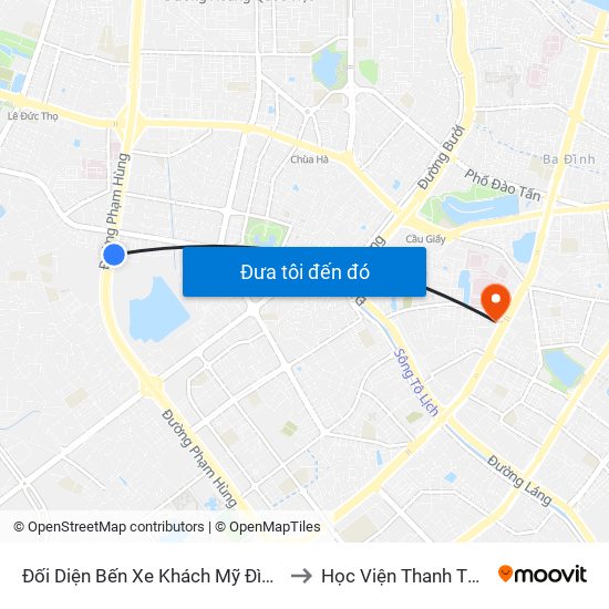 Đối Diện Bến Xe Khách Mỹ Đình - Phạm Hùng (Cột Trước) to Học Viện Thanh Thiếu Niên Việt Nam map