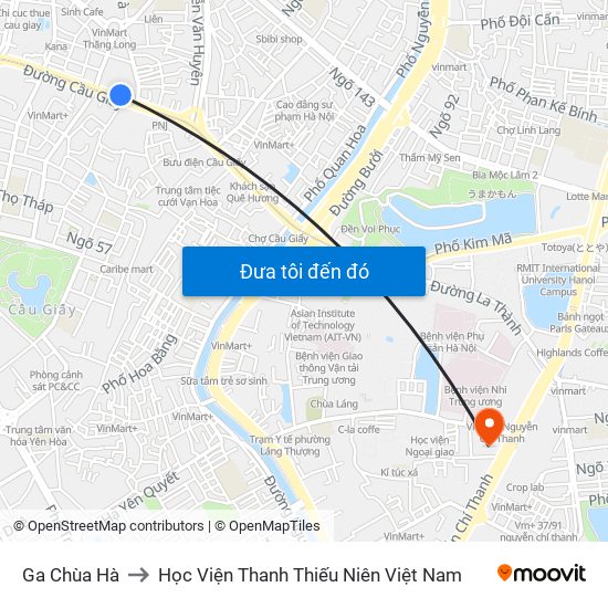 Ga Chùa Hà to Học Viện Thanh Thiếu Niên Việt Nam map