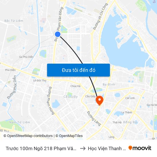 Trước 100m Ngõ 218 Phạm Văn Đồng (Đối Diện Công Viên Hòa Bình) to Học Viện Thanh Thiếu Niên Việt Nam map