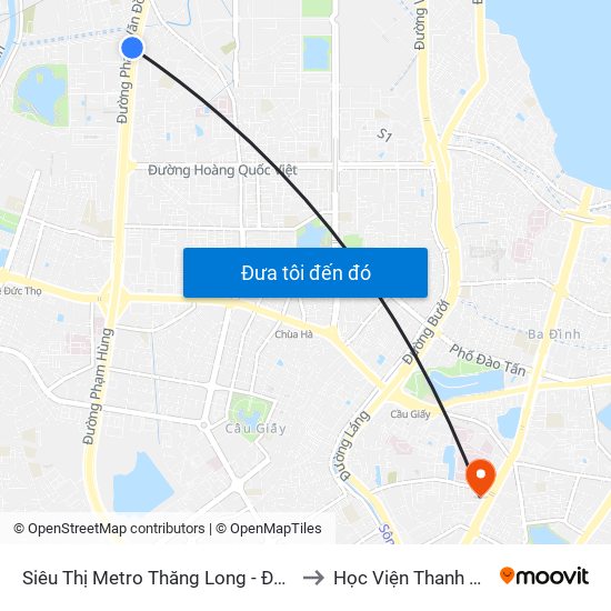 Siêu Thị Metro Thăng Long - Đối Diện Ngõ 599 Phạm Văn Đồng to Học Viện Thanh Thiếu Niên Việt Nam map