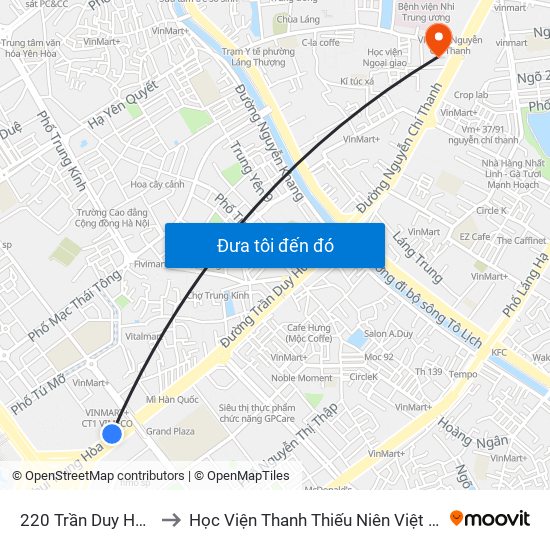 220 Trần Duy Hưng to Học Viện Thanh Thiếu Niên Việt Nam map