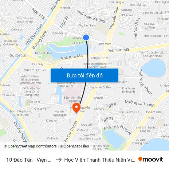 10 Đào Tấn - Viện Vật Lý to Học Viện Thanh Thiếu Niên Việt Nam map