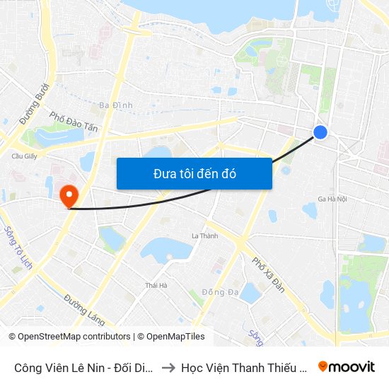 Công Viên Lê Nin - Đối Diện 35 Trần Phú to Học Viện Thanh Thiếu Niên Việt Nam map