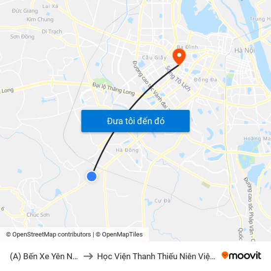 (A) Bến Xe Yên Nghĩa to Học Viện Thanh Thiếu Niên Việt Nam map
