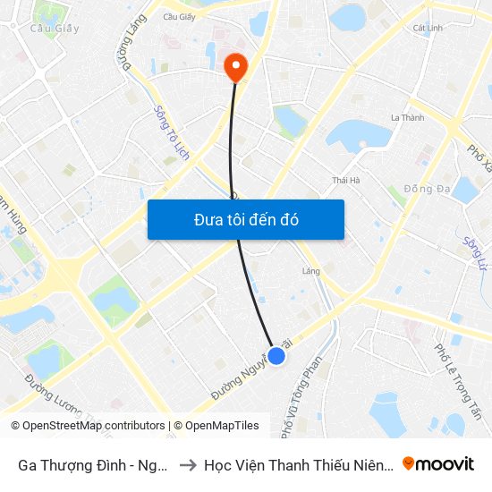 Ga Thượng Đình - Nguyễn Trãi to Học Viện Thanh Thiếu Niên Việt Nam map