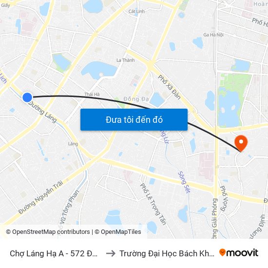 Chợ Láng Hạ A - 572 Đường Láng to Trường Đại Học Bách Khoa Hà Nội map