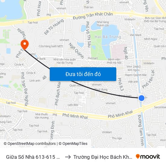 Giữa Số Nhà 613-615 Kim Ngưu to Trường Đại Học Bách Khoa Hà Nội map