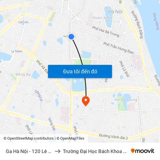 Ga Hà Nội - 120 Lê Duẩn to Trường Đại Học Bách Khoa Hà Nội map