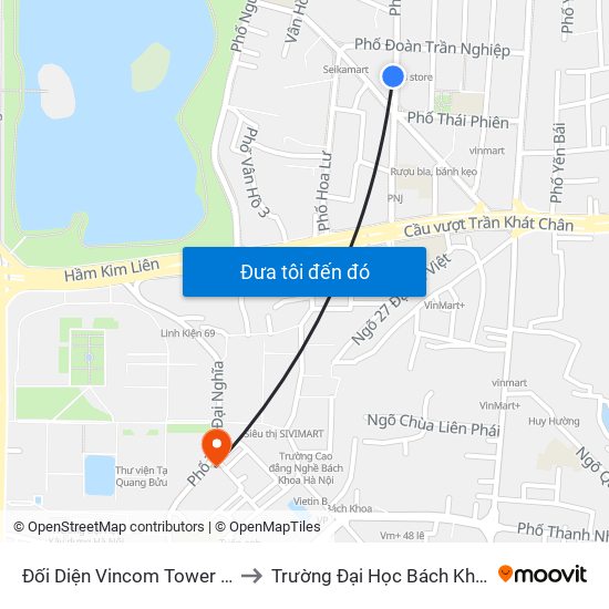 Đối Diện Vincom Tower - Bà Triệu to Trường Đại Học Bách Khoa Hà Nội map