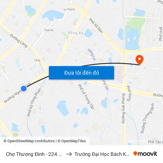 Chợ Thượng Đình - 224 Nguyễn Trãi to Trường Đại Học Bách Khoa Hà Nội map