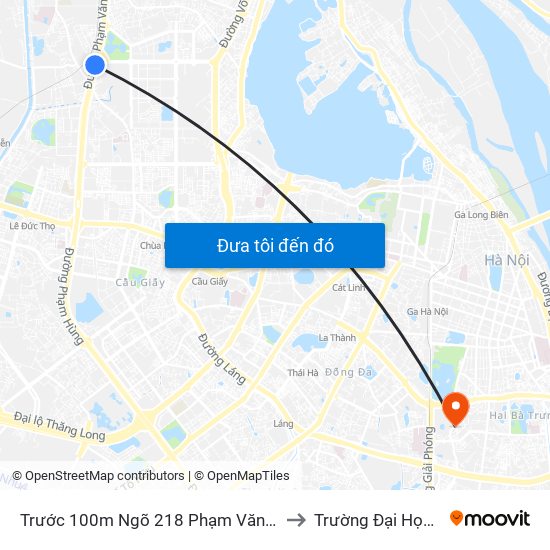 Trước 100m Ngõ 218 Phạm Văn Đồng (Đối Diện Công Viên Hòa Bình) to Trường Đại Học Bách Khoa Hà Nội map