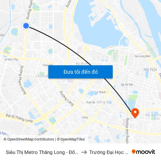 Siêu Thị Metro Thăng Long - Đối Diện Ngõ 599 Phạm Văn Đồng to Trường Đại Học Bách Khoa Hà Nội map