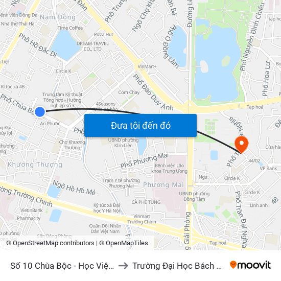 Công Ty In Thương Mại & Dịch Vụ Ngân Hàng - Số 10 Chùa Bộc to Trường Đại Học Bách Khoa Hà Nội map