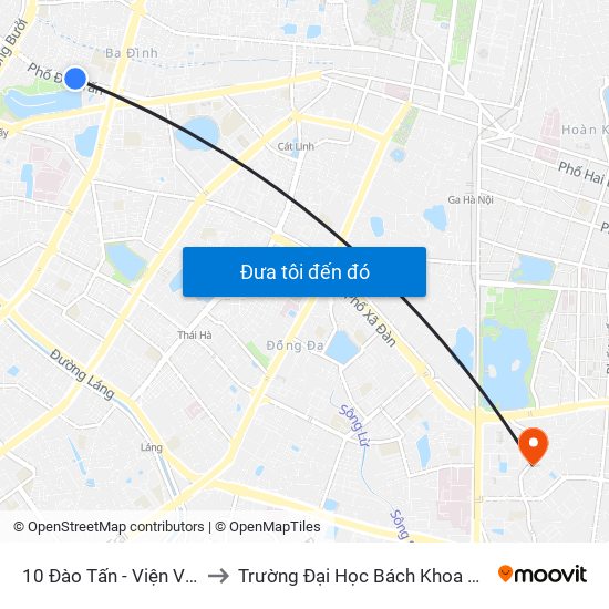 10 Đào Tấn - Viện Vật Lý to Trường Đại Học Bách Khoa Hà Nội map